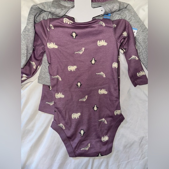 Carter's 3-Piece Long Sleeve Bodysuit Pant Set Girl Size 9 Month Purple Penguin - Picture 5 of 6